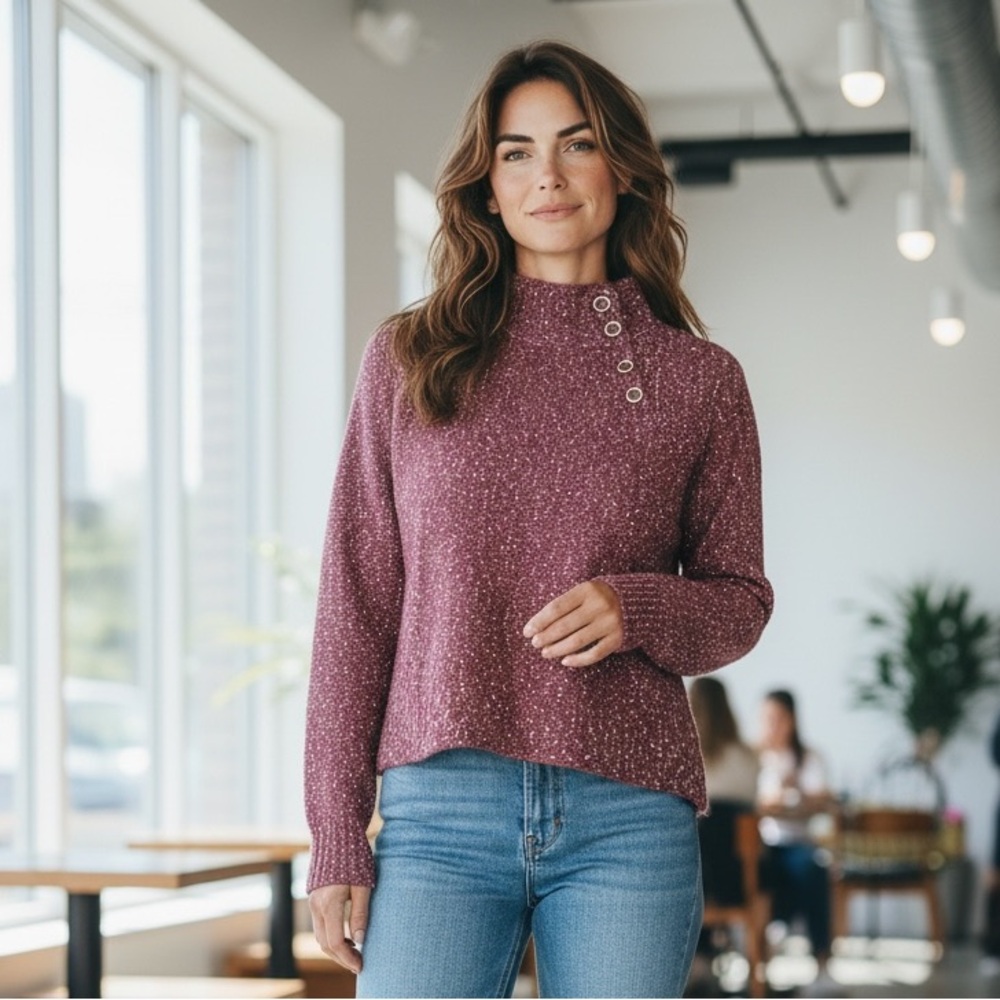 Habitat Plum Mock Neck Button Detail Sweater